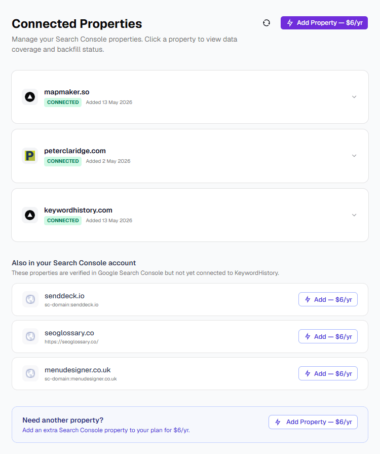 Connected properties settings