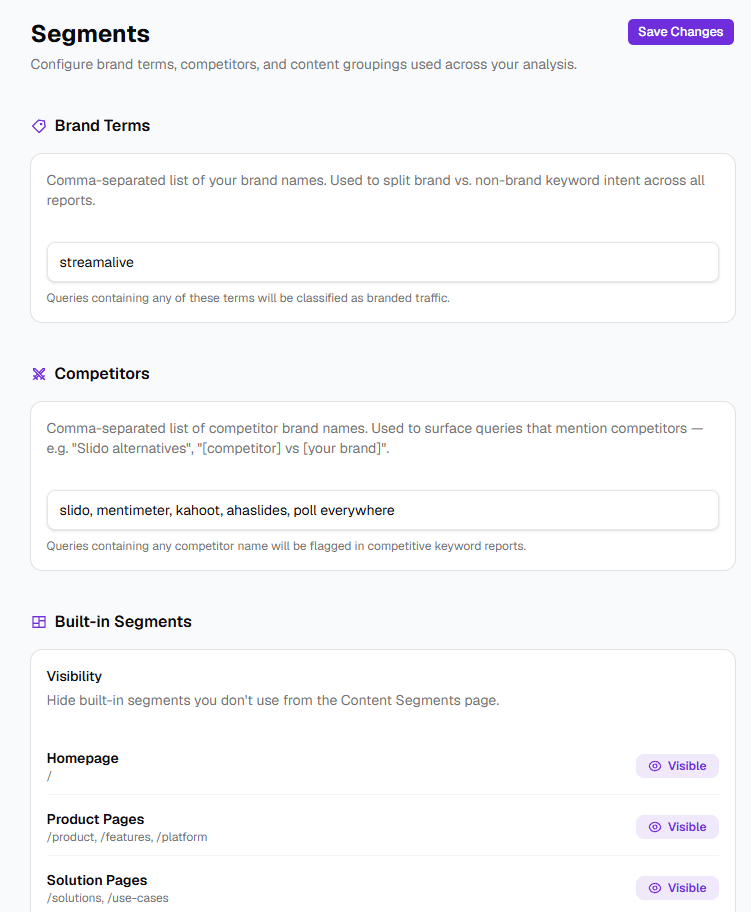 Segments and brand settings