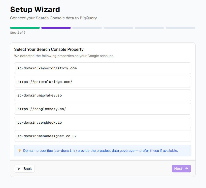 Setup wizard property picker